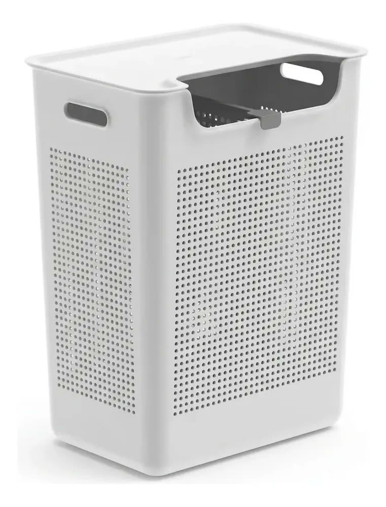 Cesto Roupa Duplo Compartimento 50l Divisória Lavanderia Ou Branco