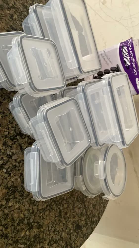 foto de Kit 12 Potes Herméticos Dapon Em Plástico Com Trava Incolor Transparente