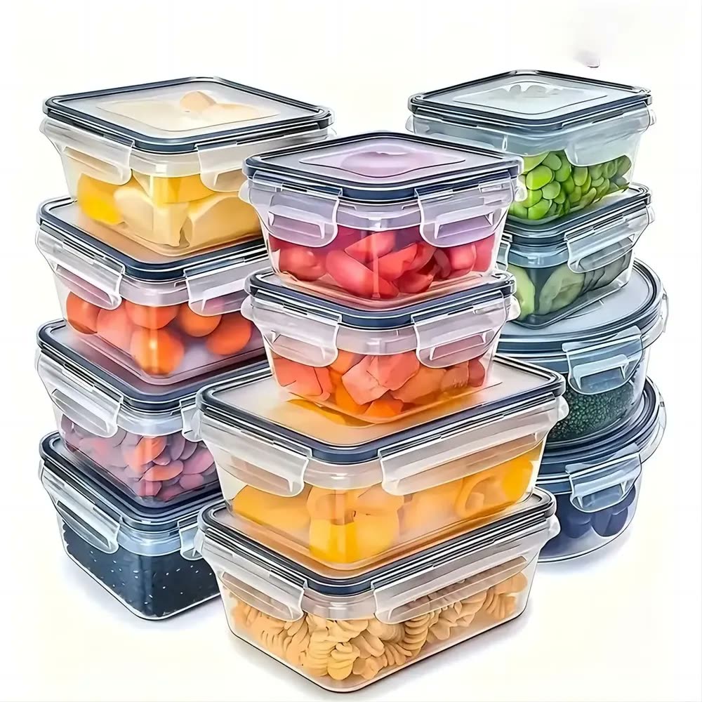 foto de Kit 12 Potes Herméticos Dapon Em Plástico Com Trava Incolor Transparente