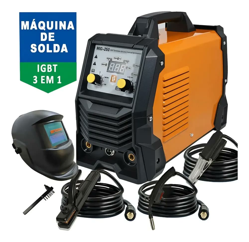 Máquina De Solda Mig 250A 3 Em 1: Faz Mig, Tig E Solda Com Eletrodo Com Máscara