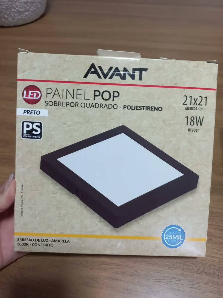 foto de Plafon Led Quadrado Sobrepor Estrutura Preta Bivolt 110v/220v Painel Luminária Com Driver 18w Slim 20x20 Teto Quarto Sala Cozinha Corredor Escritório Forro Gesso Pvc Madeira Vmd Homecenter