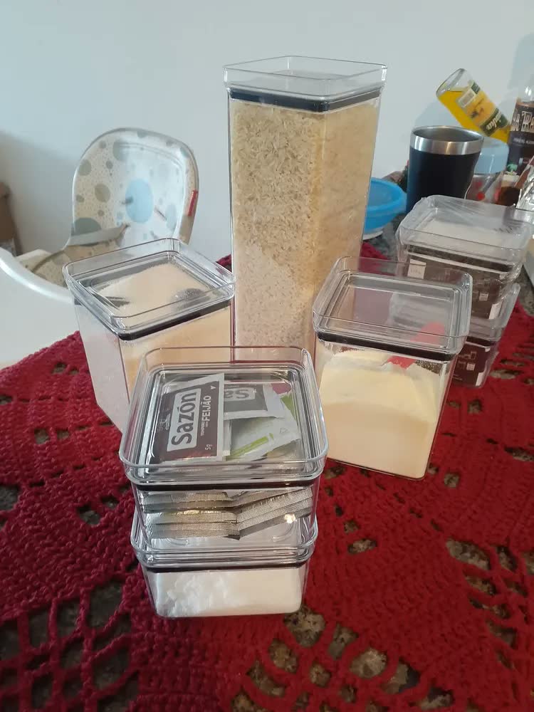 foto de Kit 8 Potes Porta Mantimento Hermético Paramount Lumini | Armazenamento Alimentos Cozinha Organizador Despensa Potes Empilháveis Transparente Vedação Hermetica Conserva Grãos Farinha Massas