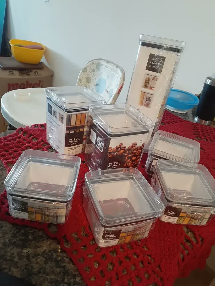 foto de Kit 8 Potes Porta Mantimento Hermético Paramount Lumini | Armazenamento Alimentos Cozinha Organizador Despensa Potes Empilháveis Transparente Vedação Hermetica Conserva Grãos Farinha Massas