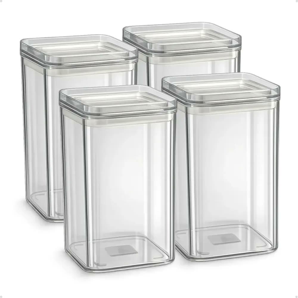 Kit 4 Potes Hermético 1 Litro - Bpa Free Organizador Com Tampa Para Alimentos, Empilhável, Organizadores Para Armário E Cozinha, Mantimentos