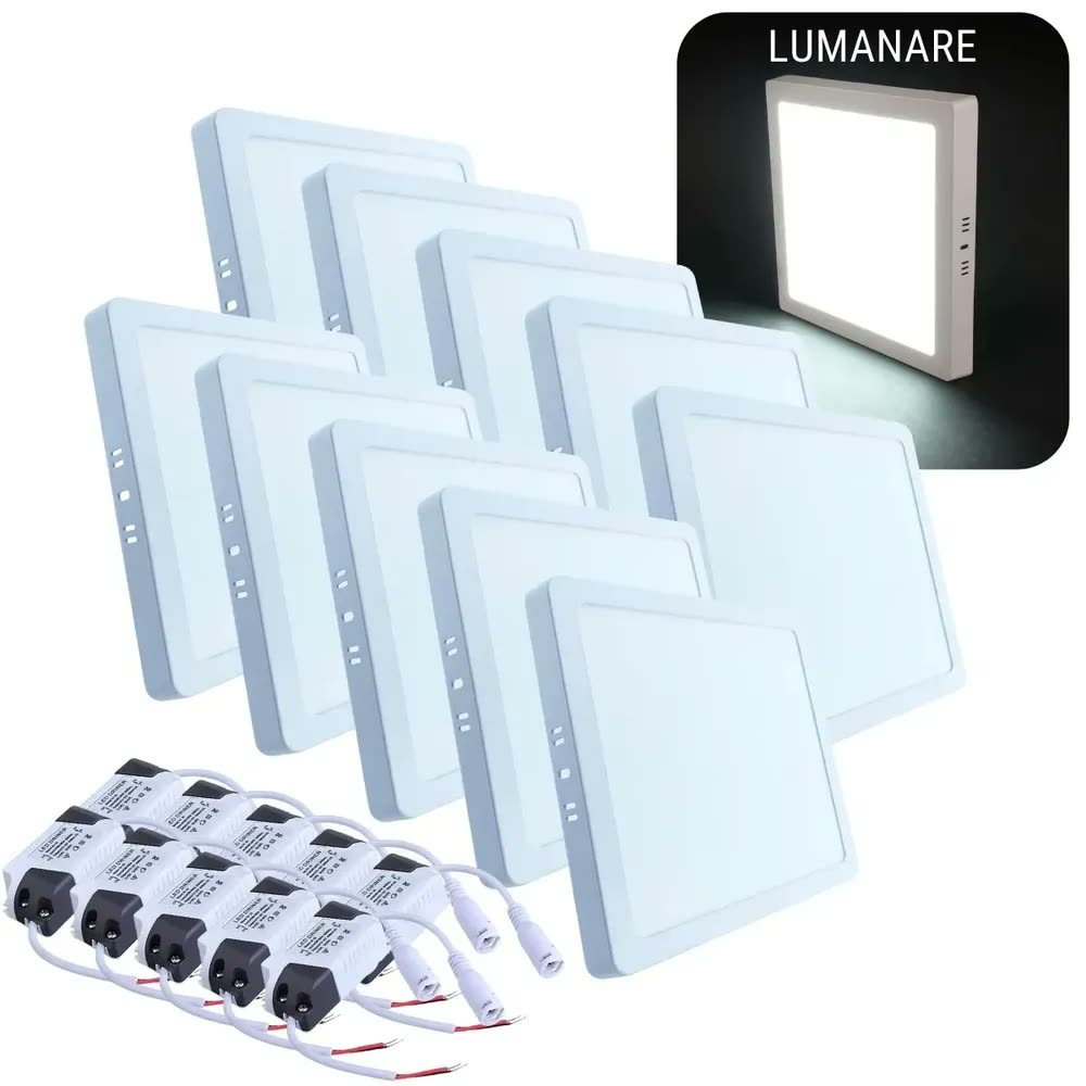Kit 10 Plafon Sobrepor 25w Quadrado 6500k Branca Frio Estrutura Metalica
