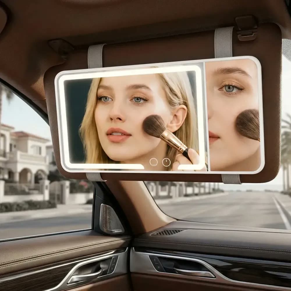 Espelho de Maquiagem LED Nickk para Quebra-sol do Carro com Aumento 5x e 3 Modos de Luz Regulável