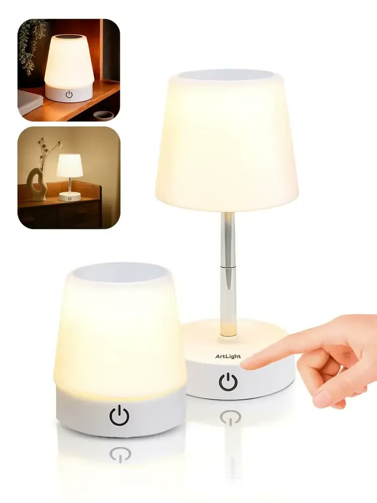 foto de Abajur De Mesa Touch Luminária Led Recarregável Luz Aconchegante Para Quarto Sala Decoração Leitura Estudo Escritório Sem Fio Cúpula Altura Ajustável Lâmpada Amarela Cabeceira Moderna Bivolt Art Light
