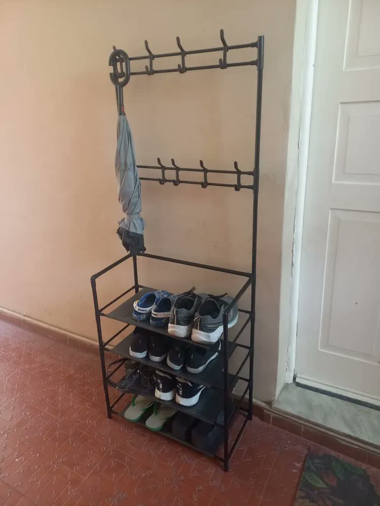 foto de Sapateira Cabideiro Arara 5 Prateleiras Metal 8 Pares Branco