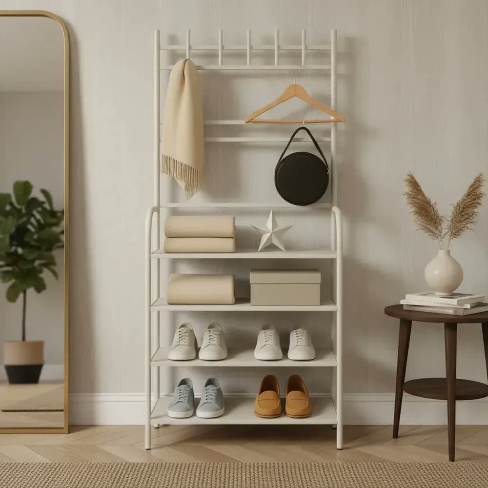 Sapateira Cabideiro Arara 5 Prateleiras Metal 8 Pares Branco