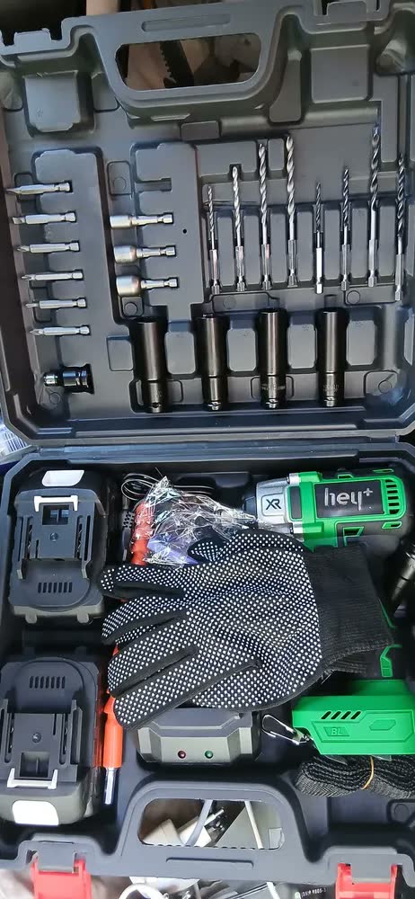 foto de Chave De Impacto Sem Fio Parafusadeira Furadeira 2 Bateria 5000mah Maleta Completa 350nm Motor Brushless Heyplus Profissional