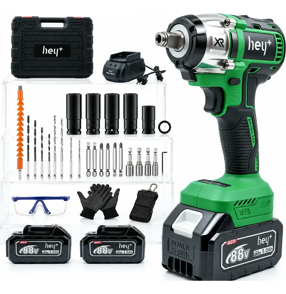 Chave De Impacto Sem Fio Parafusadeira Furadeira 2 Bateria 5000mah Maleta Completa 350nm Motor Brushless Heyplus Profissional