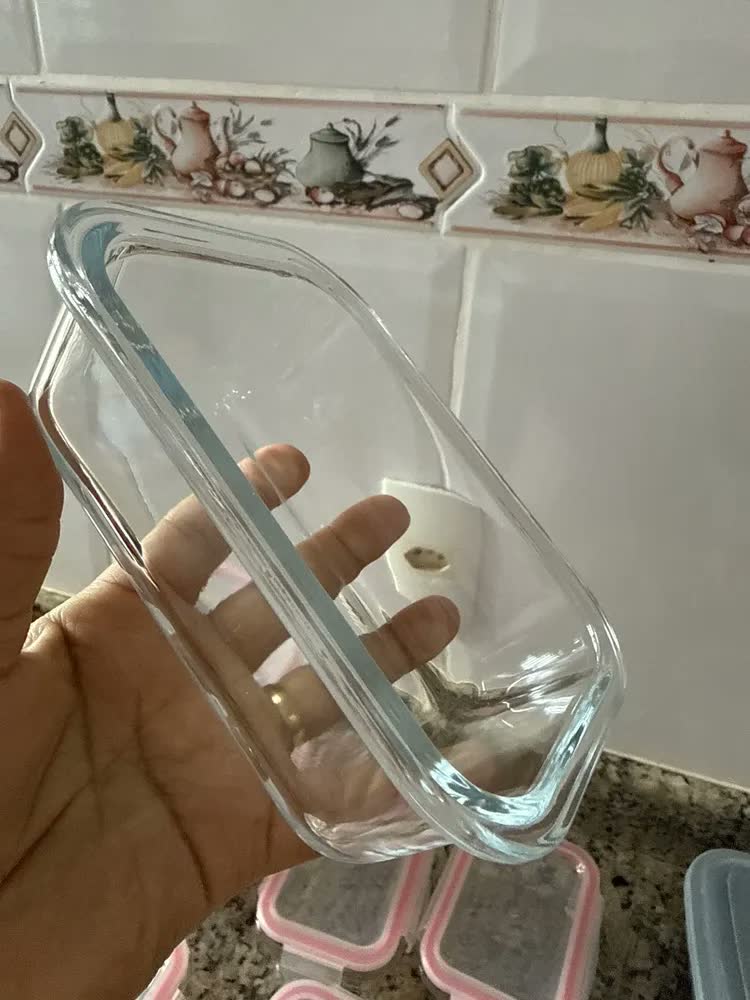 foto de Kit 10 Potes Vidro Hermético 370ml Retangular 4 Travas Marmita Premium Homix