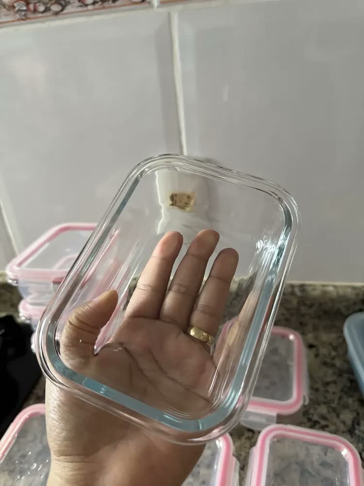 foto de Kit 10 Potes Vidro Hermético 370ml Retangular 4 Travas Marmita Premium Homix