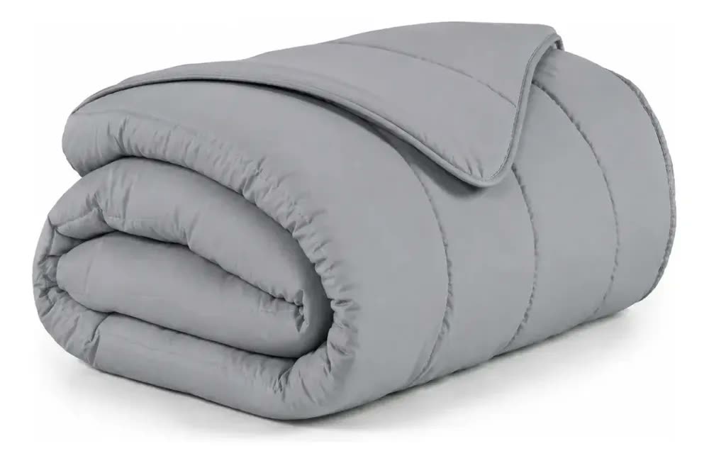 foto de Edredom Casal Queen Micropercal 400 Fios Cama Kit Conforto Cinza Liso