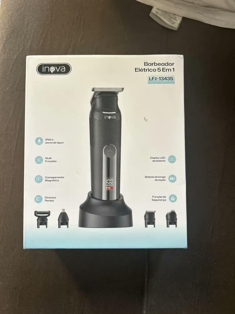 foto de Barbeador Aparador de Pelos Elétrico Inova Multigroom 5 em 1, para Barba e Corpo com 8 Pentes e Bateria Recarregável