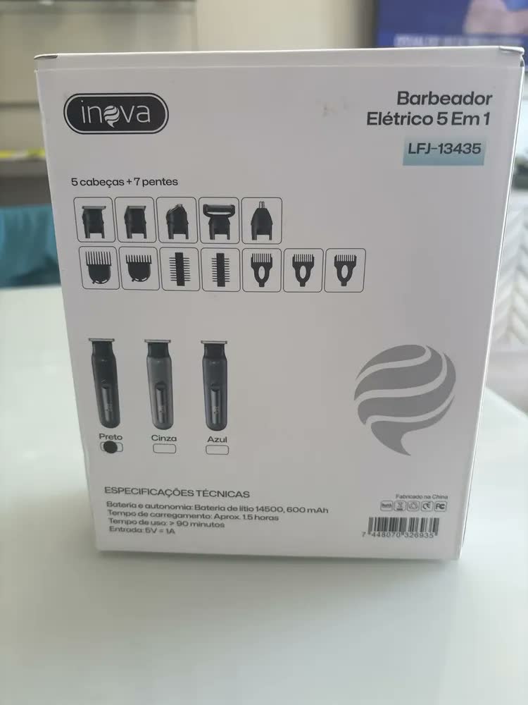 foto de Barbeador Aparador de Pelos Elétrico Inova Multigroom 5 em 1, para Barba e Corpo com 8 Pentes e Bateria Recarregável
