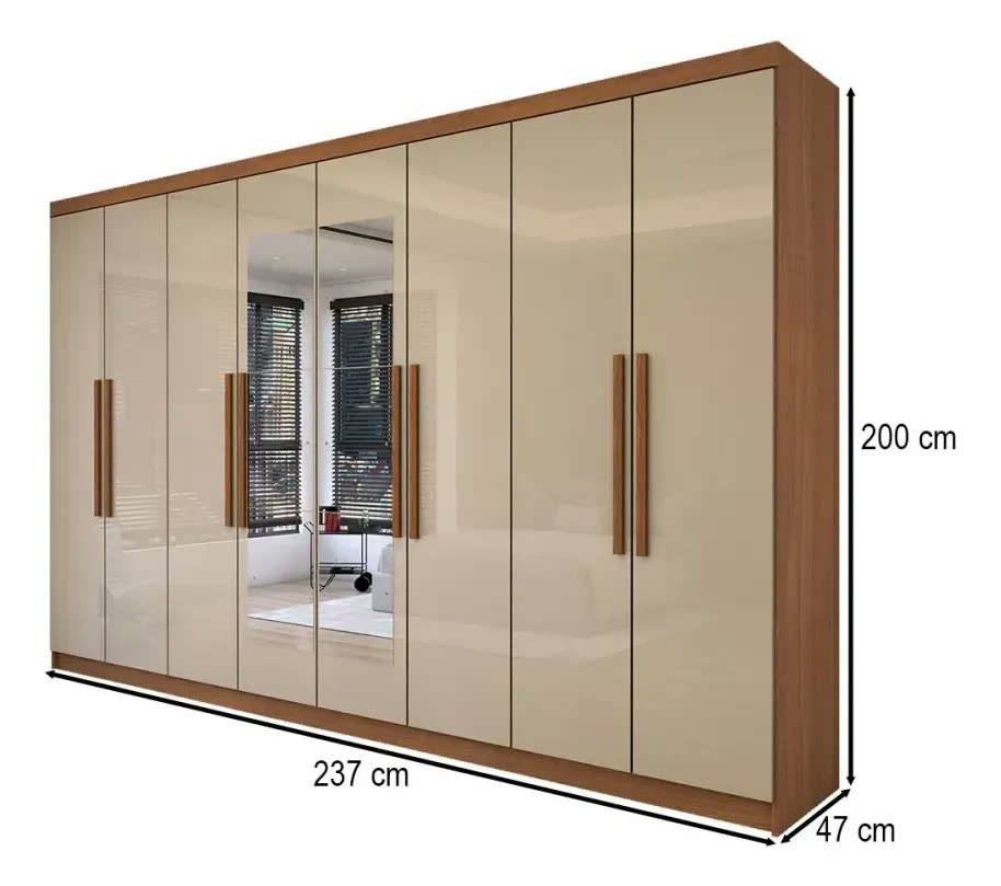 foto de Guarda-roupa Casal Odisseia 8 Portas 4 Gavetas Com Espelho C Bege