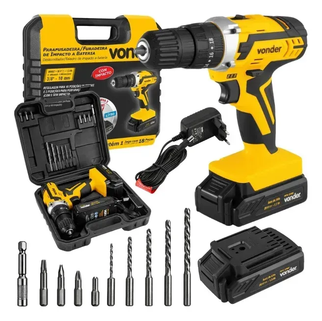foto de Parafusadeira Furadeira De Impacto 2 Baterias 20v Fonte Carregamento Bivolt Pfv238i Vonder
