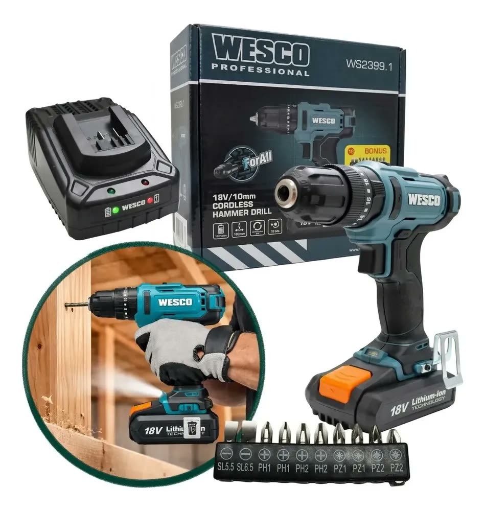 Parafusadeira Furadeira Impacto 18v Wesco Bateria Ws2399.1