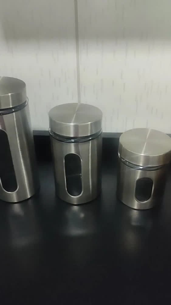 foto de Kit 4 Pote Inox Vidro Hermetico Visor Mantimento Organizador Inox