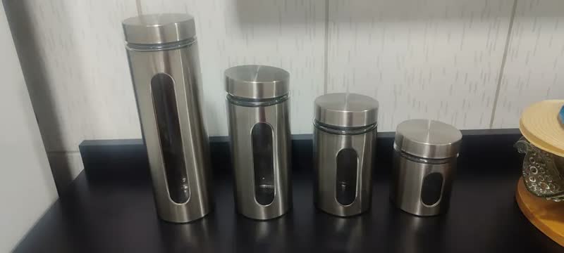foto de Kit 4 Pote Inox Vidro Hermetico Visor Mantimento Organizador Inox