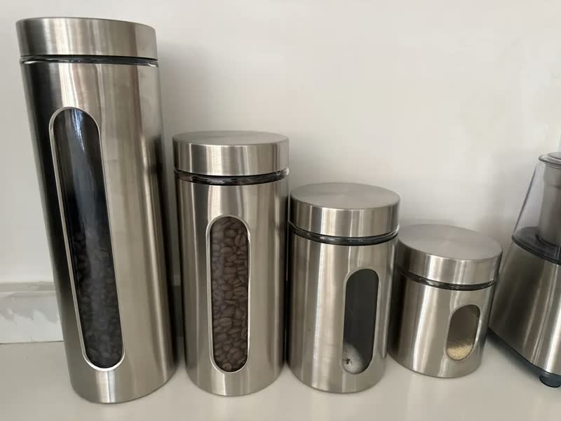 foto de Kit 4 Pote Inox Vidro Hermetico Visor Mantimento Organizador Inox