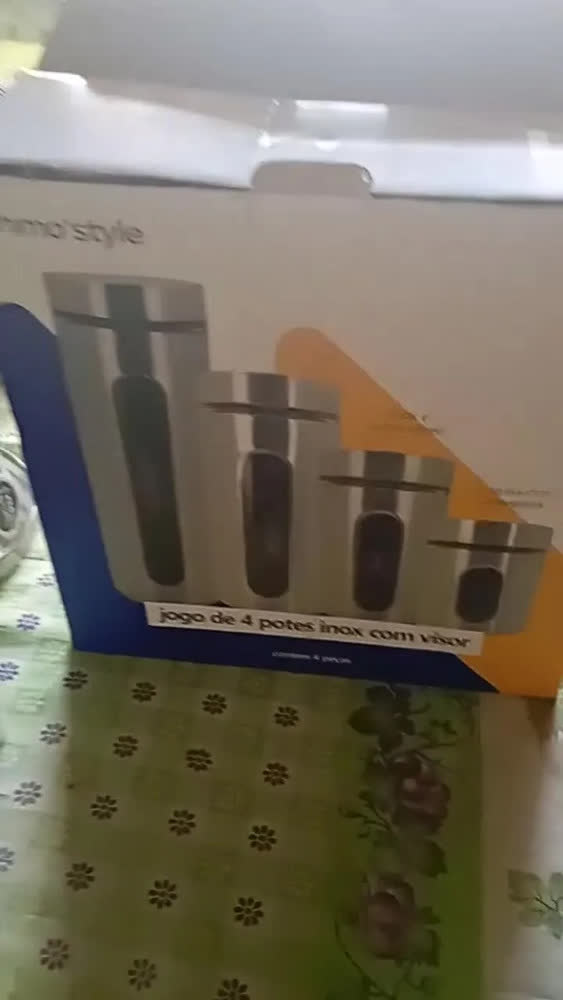 foto de Kit 4 Pote Inox Vidro Hermetico Visor Mantimento Organizador Inox