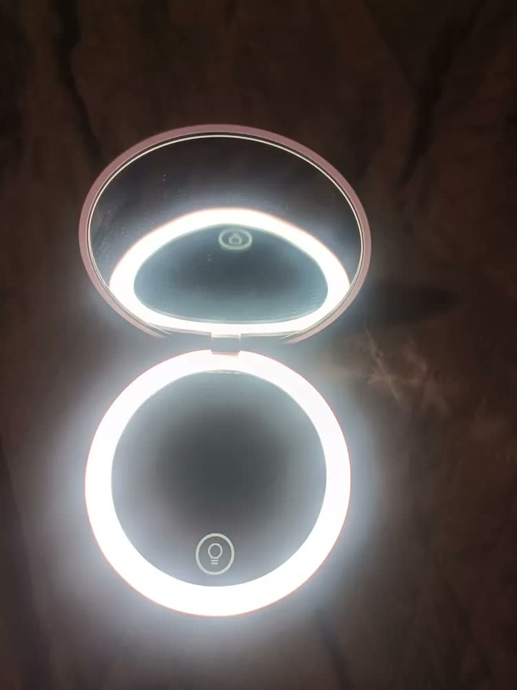 foto de Espelho Maquiagem Portátil Com Led Luz Usb Dobrável Redondo