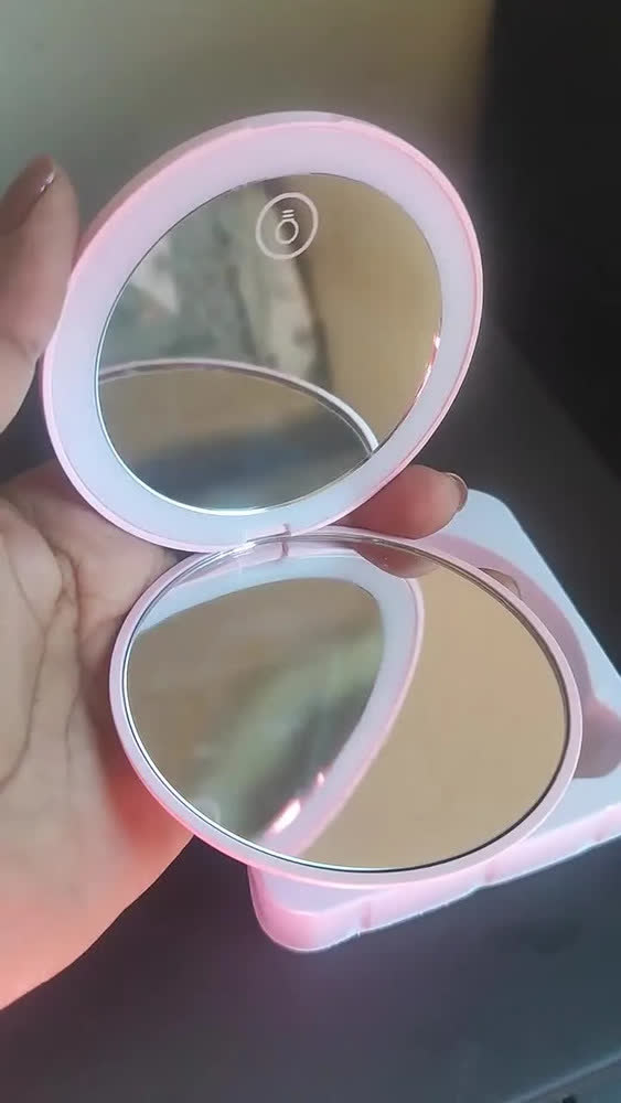 foto de Espelho Maquiagem Portátil Com Led Luz Usb Dobrável Redondo