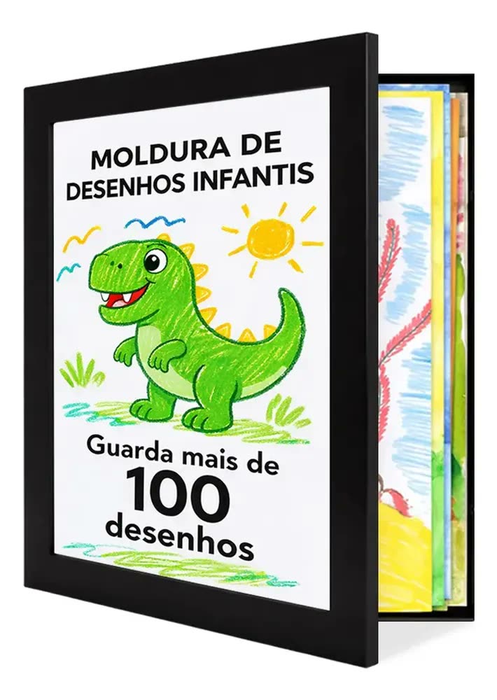 Quadro Desenhos Infantil para Pendurar Parede Aço A4 Horizontal Vertical Cor Preto