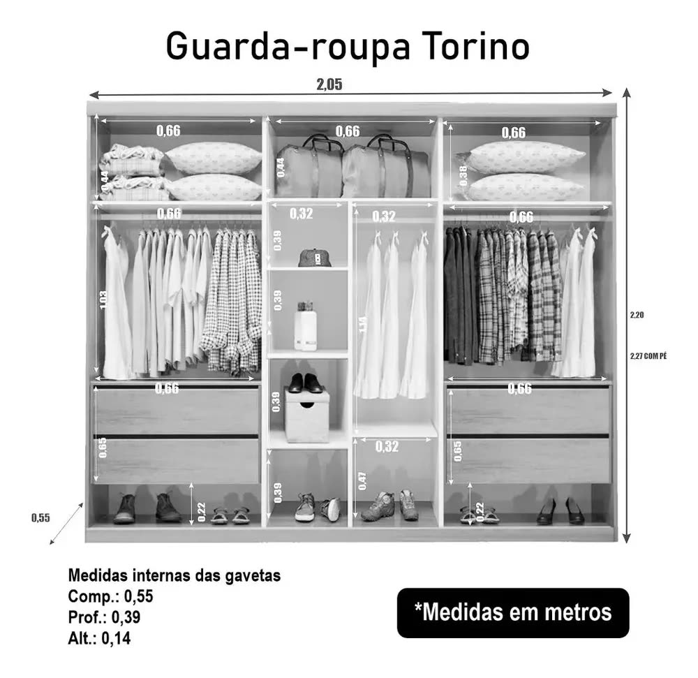 foto de Guarda Roupa Casal 100% Mdf Torino C/ Espelho Bom Pastor Branco