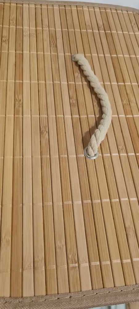 foto de Cesto De Roupa Suja Bambu Retangular Tampa 72l Alça Forrado Bege Liso