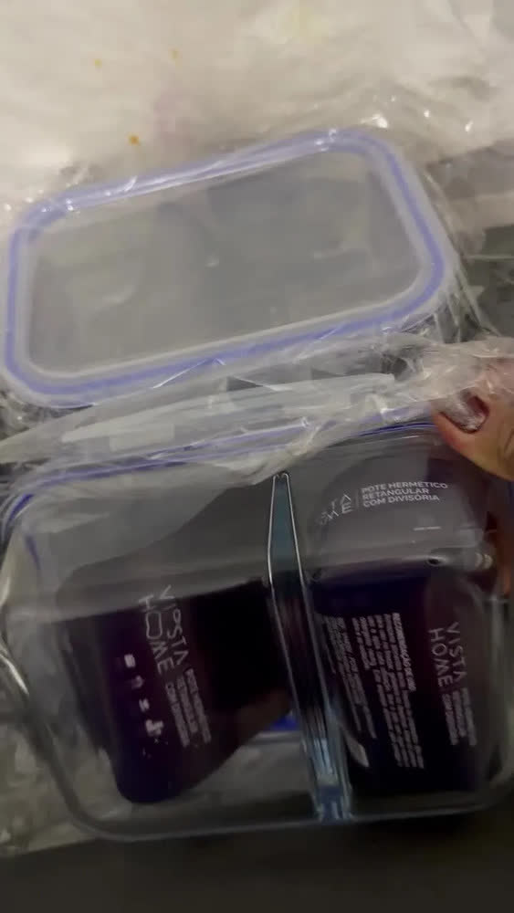 foto de Kit 3 Potes Marmita Vidro Hermético 1040ml C/ Divisória Free Freezer Microondas Forno