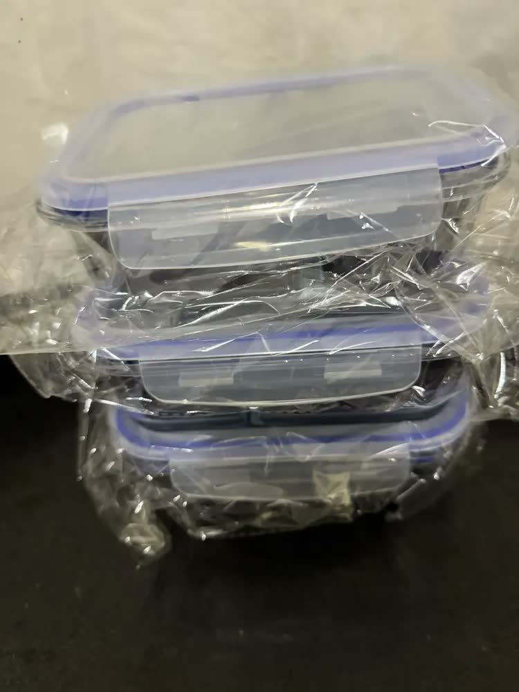 foto de Kit 3 Potes Marmita Vidro Hermético 1040ml C/ Divisória Free Freezer Microondas Forno