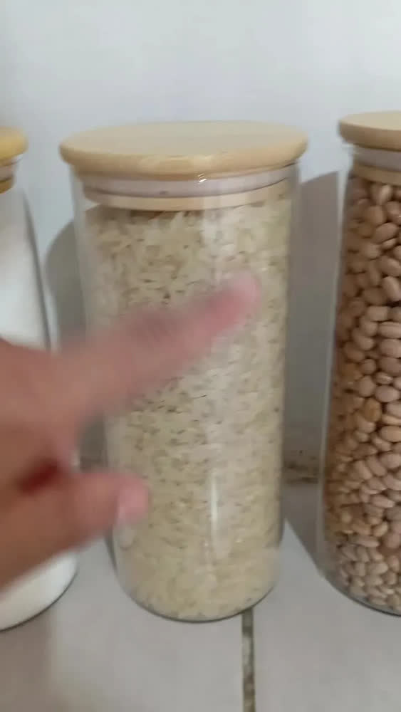 foto de Kit 3 Pote Hermético Vidro Tampa Bambu 1000ml Mantimentos Marrom Armazenamento Organização de Cozinha - Meu Canto