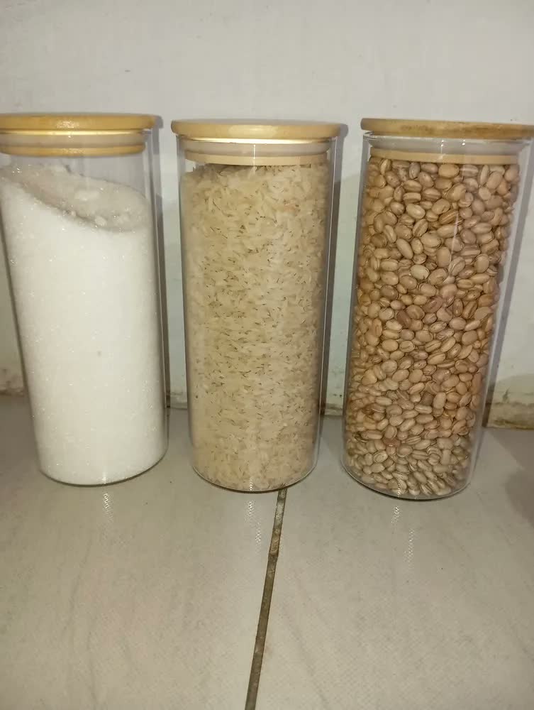 foto de Kit 3 Pote Hermético Vidro Tampa Bambu 1000ml Mantimentos Marrom Armazenamento Organização de Cozinha - Meu Canto