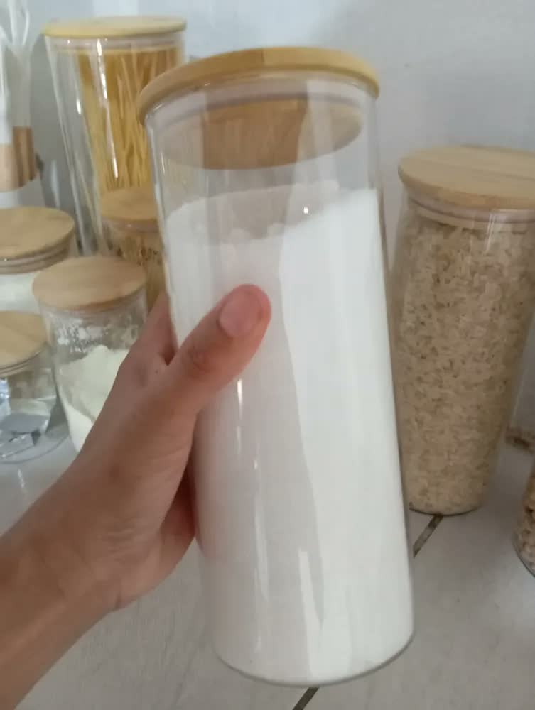 foto de Kit 3 Pote Hermético Vidro Tampa Bambu 1000ml Mantimentos Marrom Armazenamento Organização de Cozinha - Meu Canto