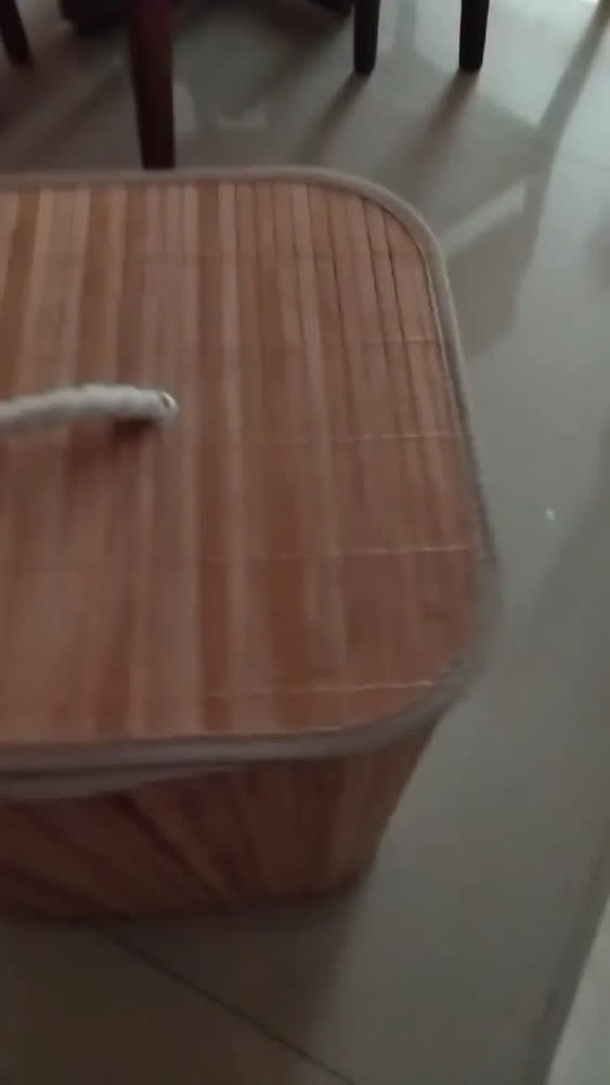 foto de Cesto De Bambu 70l Baú Retangular Organizador De Roupas Bege