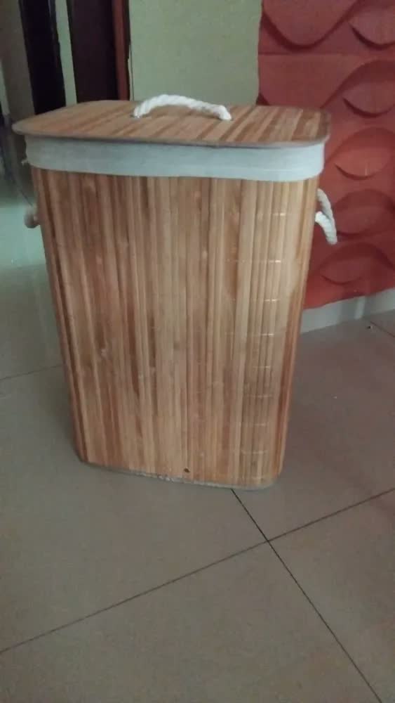 foto de Cesto De Bambu 70l Baú Retangular Organizador De Roupas Bege