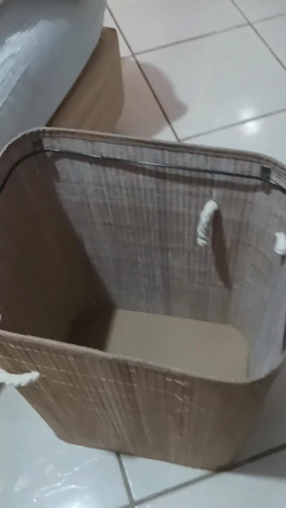 foto de Cesto De Bambu 70l Baú Retangular Organizador De Roupas Bege