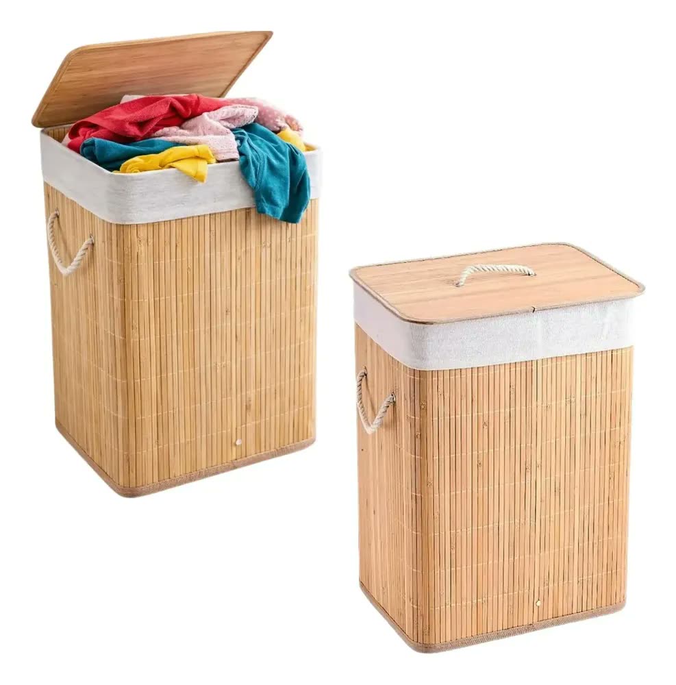foto de Cesto De Bambu 70l Baú Retangular Organizador De Roupas Bege
