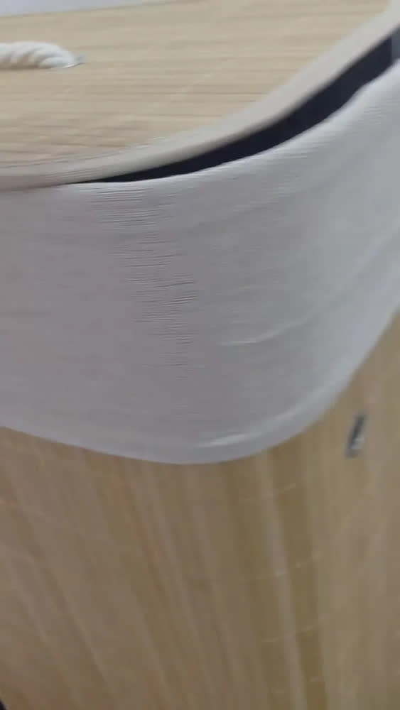 foto de Cesto De Roupa Suja Em Bambu 72l Retangular Dobravel Tampa E Alça Reforçada Pítia