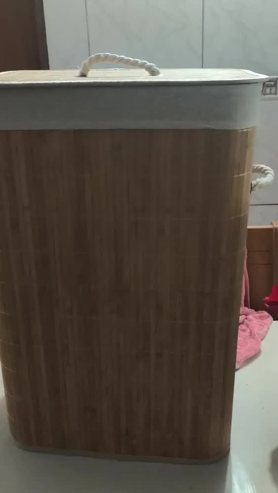 foto de Cesto De Roupa Suja Em Bambu 72l Retangular Dobravel Tampa E Alça Reforçada Pítia