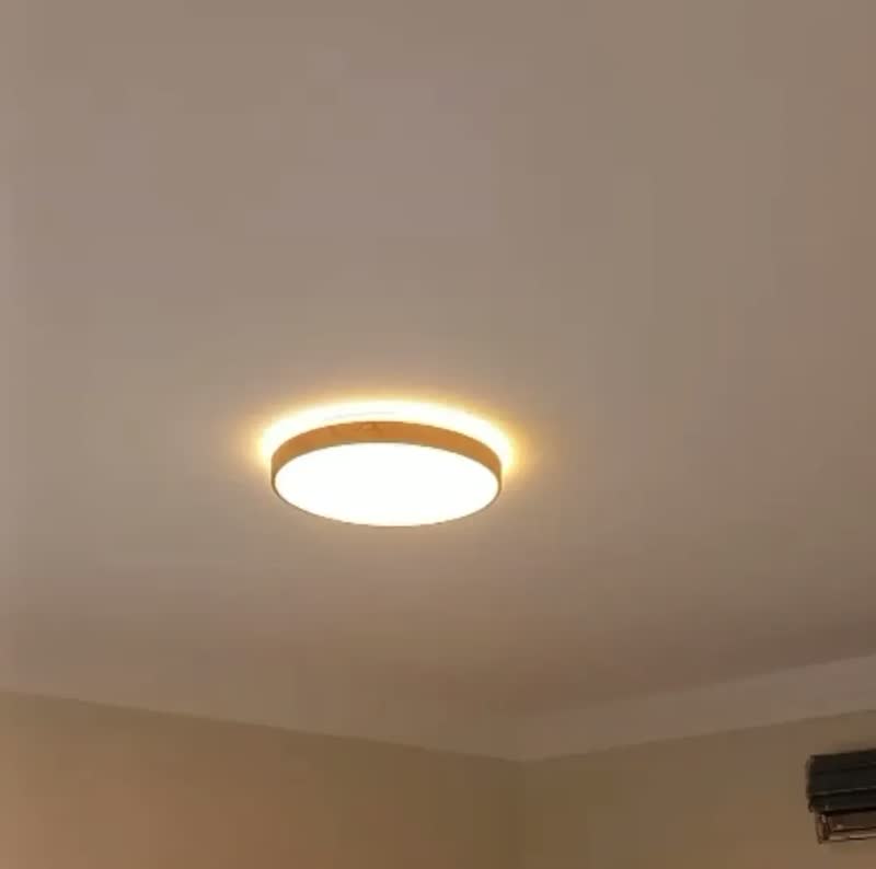 foto de Plafon LED Sobrepor Redondo Star 30W Luminária Teto Moderna 39cm Sala Jantar Quarto Cozinha Corredor Hall Área Gourmet Acabamento tom Madeira Freijó Difusor Cintilante Bivolt 3000K 4000K 6000K Disoma