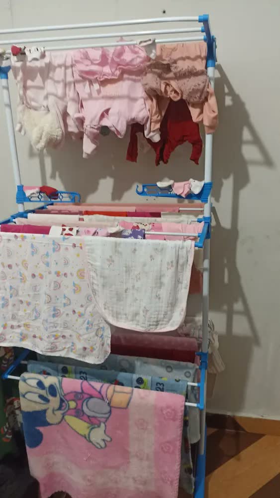 foto de Varal De Chão E Planeta Tech Dobrável 3 Andares Com Rodinha Aba Lateral Retrátil Para Cabide Lavanderia Apartamento