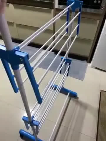 foto de Varal De Chão E Planeta Tech Dobrável 3 Andares Com Rodinha Aba Lateral Retrátil Para Cabide Lavanderia Apartamento