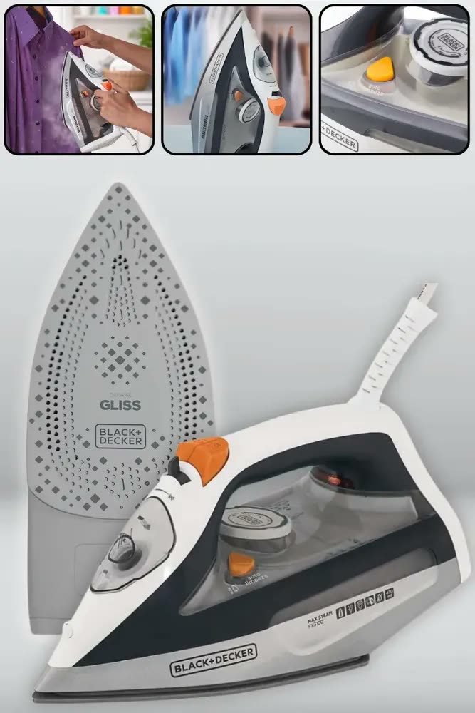 foto de Ferro De Passar Roupas A Vapor e Seco Black Decker Fx3100 1200W Base De Cerâmica Antiaderente Com Auto Limpeza Sistema Antigotejamento Spray frontal Vapor Vertical Com Cabo Giratorio 360º 127v