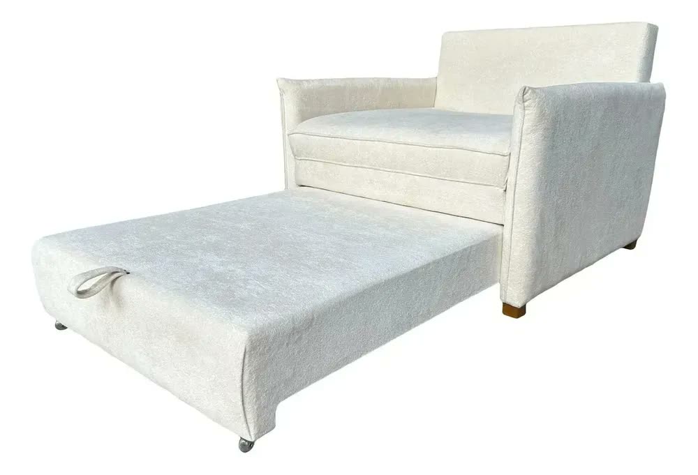 Poltrona Cama Dobrável 100cm Blouclê Cru Quarto Sala Confortável Retrátil Com Almofada Decorativa Luxo