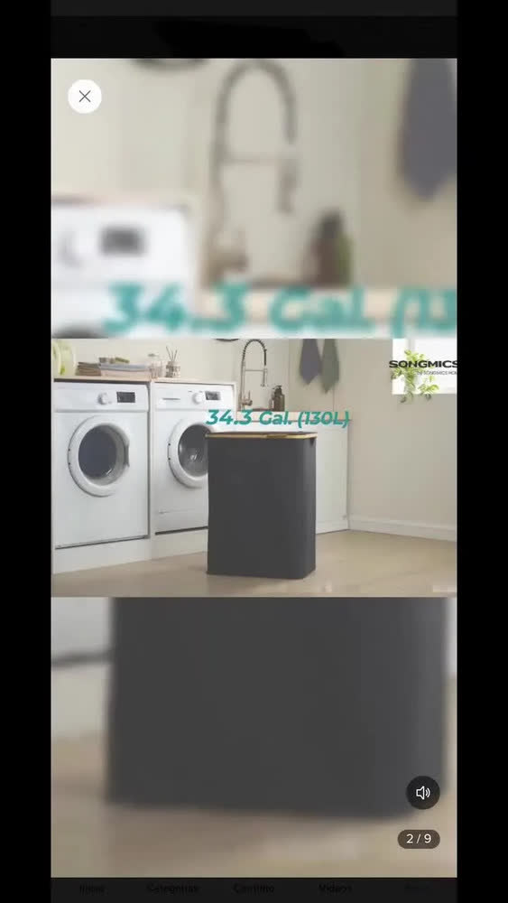 foto de Cesto de Roupa Suja com Tampa de Bambu, Dobrável, 150 L