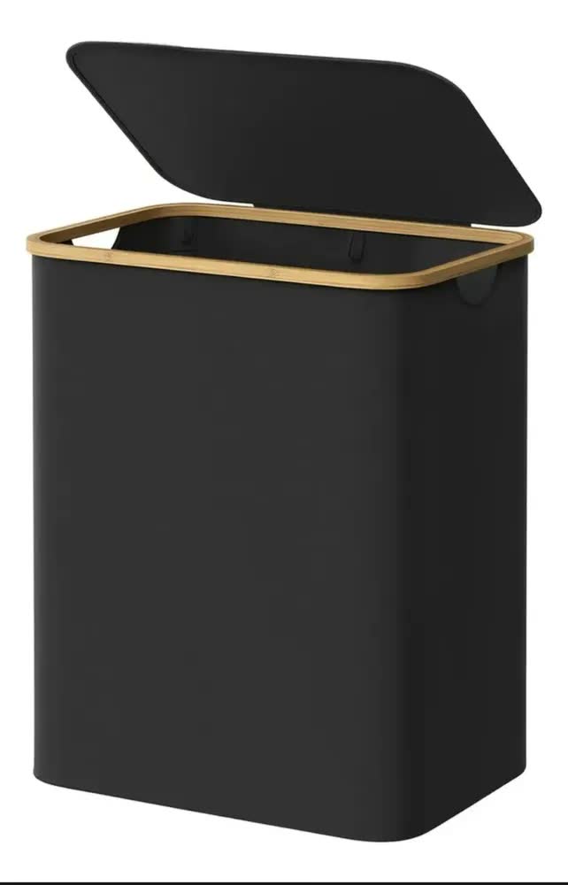 foto de Cesto de Roupa Suja com Tampa de Bambu, Dobrável, 150 L